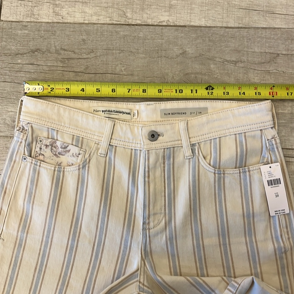 Anthropologie Denim Shorts 28 Pilcro Slim Boyfriend Striped Cream High Rise‎ NWT - Picture 9 of 11